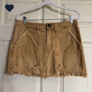 Free People Distressed Frayed Hem Mini Cargo Khaki Casual Skirt